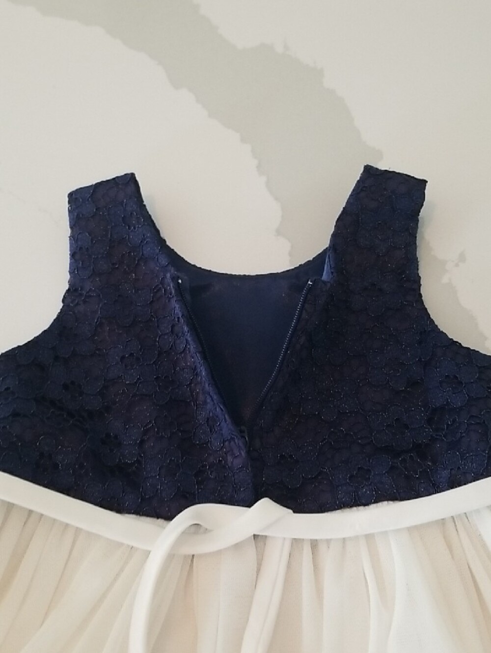 American Princess Navy and White Lace Pearl Trim Dress - Picture 6 of 8
